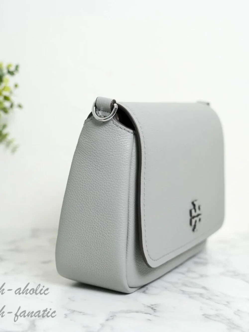 Tory Burch Thea Pebbled Leather Flap Crossbody Shoulder Bag in Misty Cloud NWT